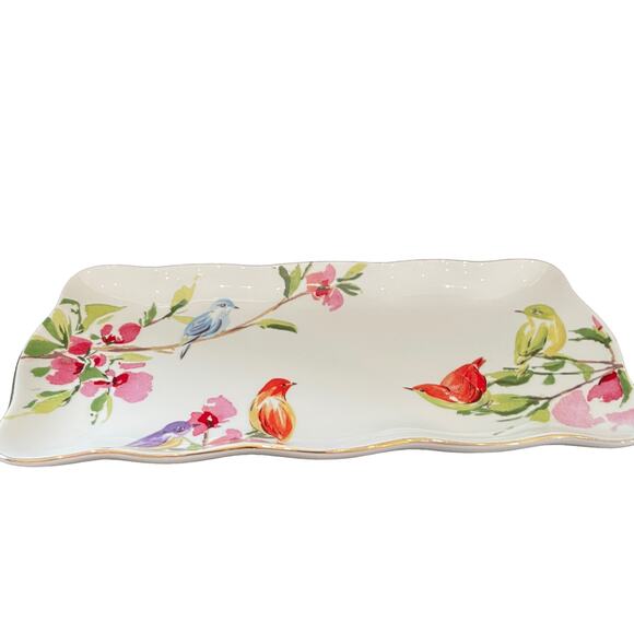 Grace Teaware Fine Porcelain Floral & Birds 10.5in Rectangular Serving Tray New - Picture 2 of 9